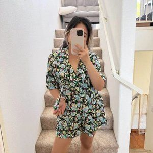 Maje Floral Print Short Sleeve Playsuit Romper Sz S